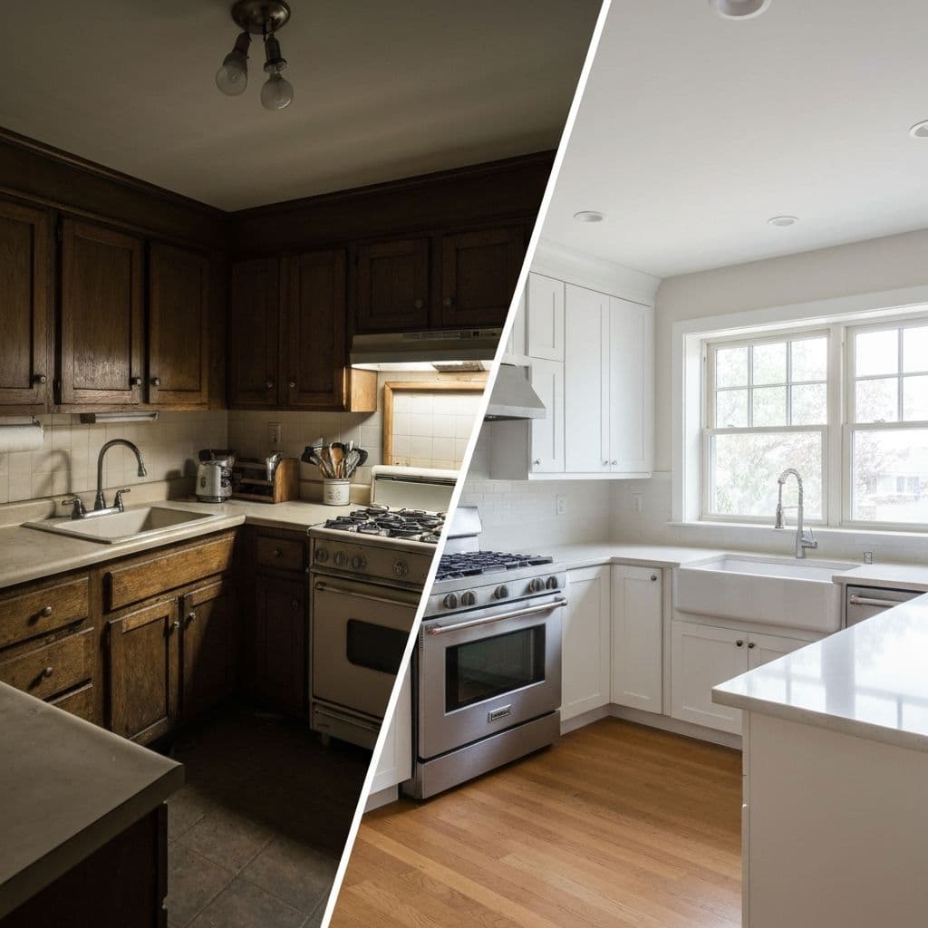 Comparación antes y después de una renovación generada con IA