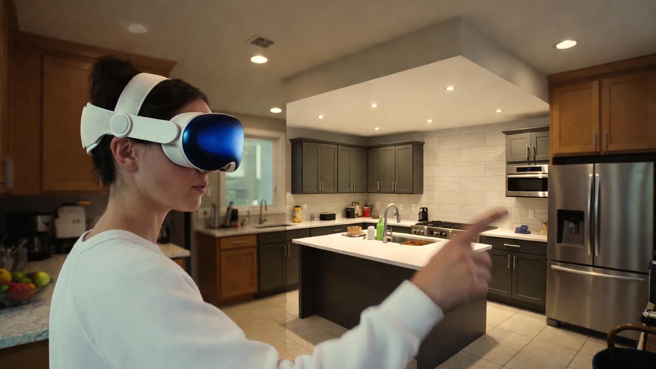 Persona usando Apple Vision Pro para visualizar su cocina renovada
